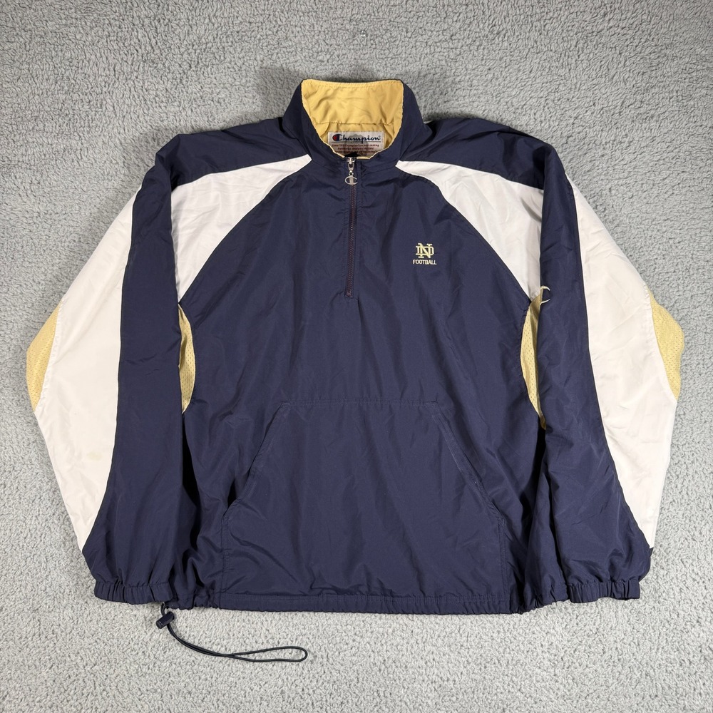 Vintage Champion Notre Dame 1/4 Zip Windbreaker Size XL Fighting Irish Pullover